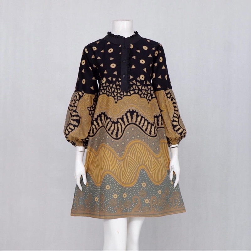 Tunik Batik Modern Wanita Terbaru Lengan Panjang Manset Busui Kancing Depan Bahan Katun Halus Solo M