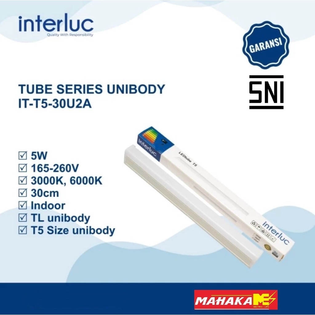 Lampu TL Neon T5 Led 5W 30cm 5Watt SNI Interluc Myvo