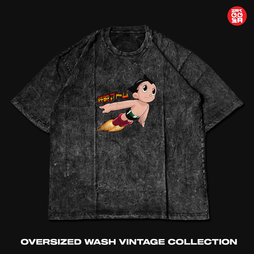 Kaos Vintage Anime Oversize Wash Astro Boy Fly - Kaos Anime Jadul Astro Boy