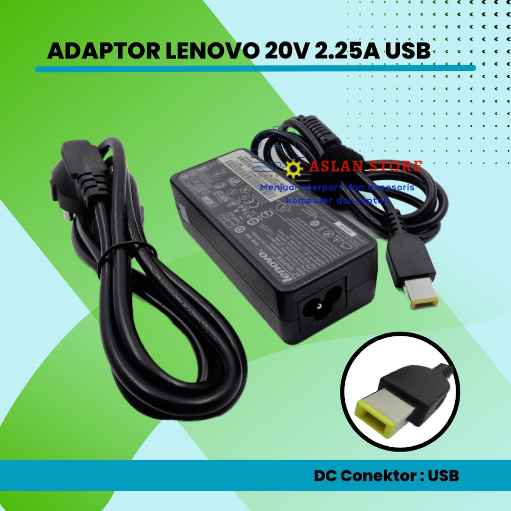 Adaptor charger Lenovo 20V-2.25A USB Adaptor AC Lenovo Thinkpad X240 X230s X250 X240S X260 T450 T460 S1 S2 S3 S5 X1 YOGA 11E 20V 2.25A 45W