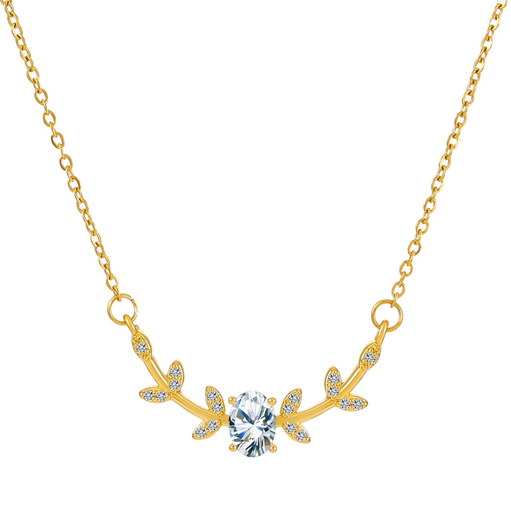 Vintage Fashion Emas Telinga Gandum Kalung Elegan Bulat Zirkon Kalung Wanita