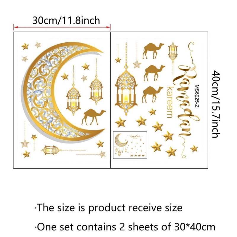 Bulan Bintang Lentera Dinding Decal Jendela Stiker Muslim Islami Ramadhan Stiker Dinding Hadiah Pesta Dekorasi Wallpaper Perekat Diri Wallpaper Lebaran Ramadan Dekorasi DIY Art Dekorasi