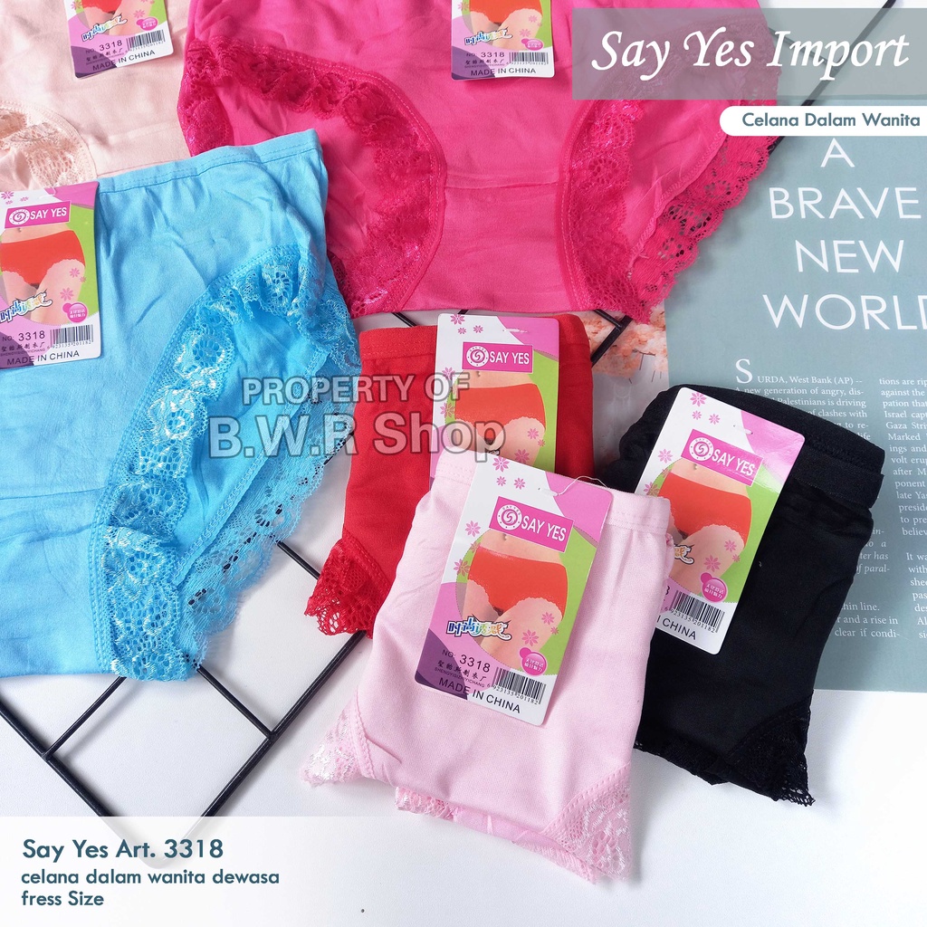 [ 6pc ] CD Say Yes 3318 Free Size / Celana Dalam Wanita Dewasa Karet Renda Import Berkualitas - Bwr