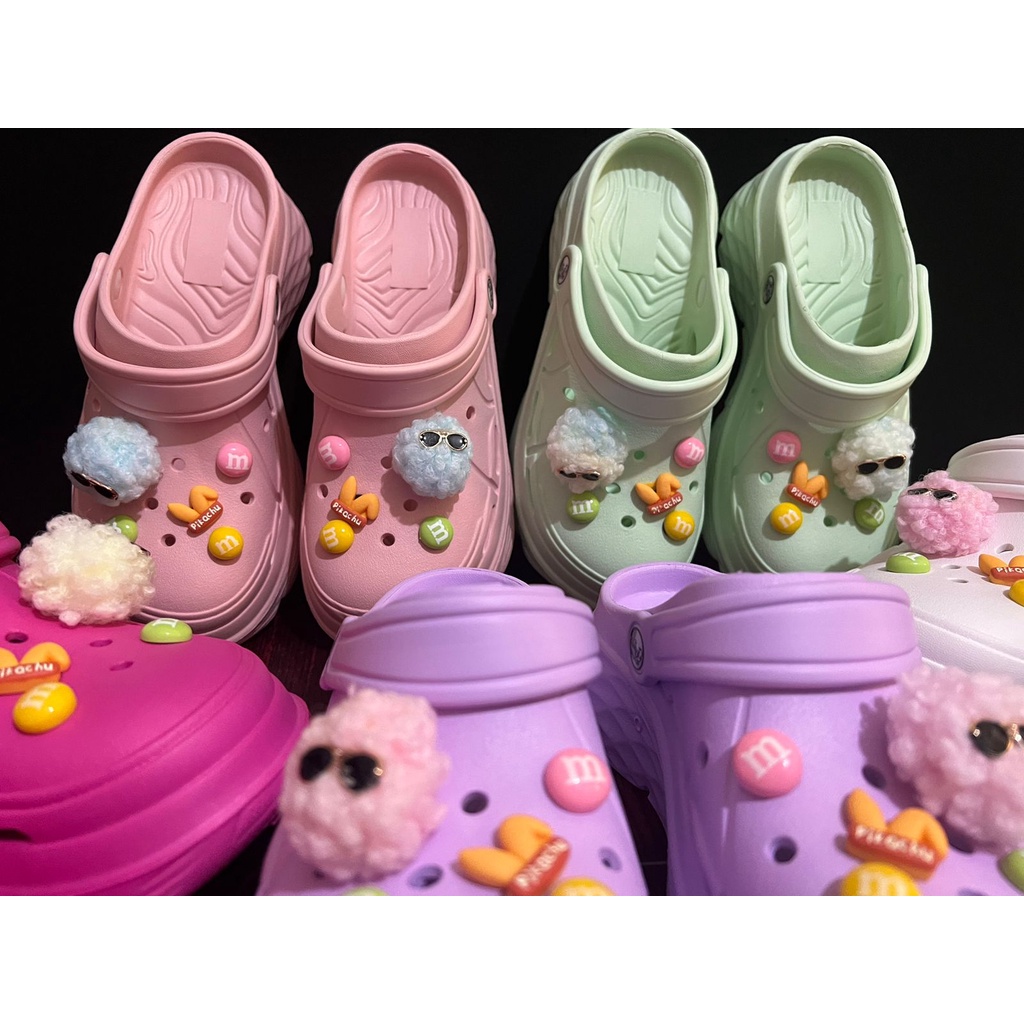 Sandal wanita dewasa classic Bae Clog platform Jibbitz lucu / Sandal Fashion Wanita Mode Bae Clog,pompom