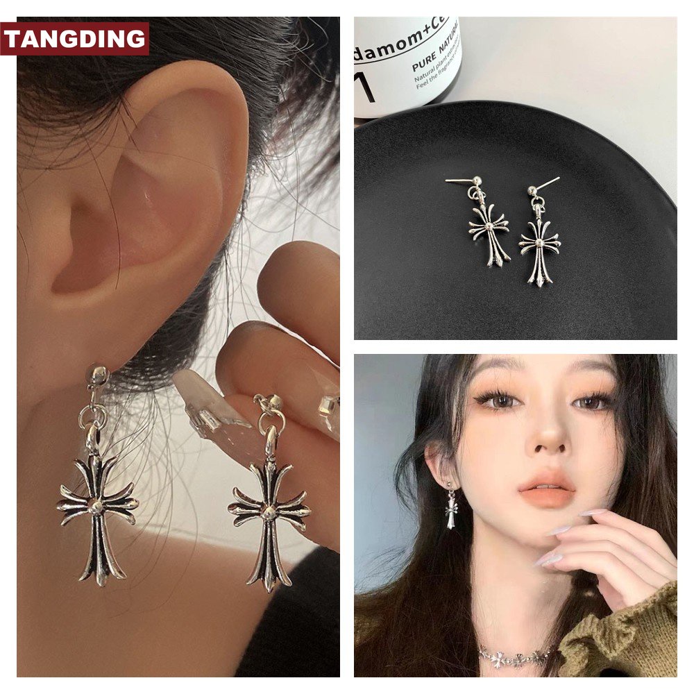 [COD Tangding] Gaya Punk Gothic Cross Drop Anting Kepribadian Gadis Keren Studs Earring Jewelry