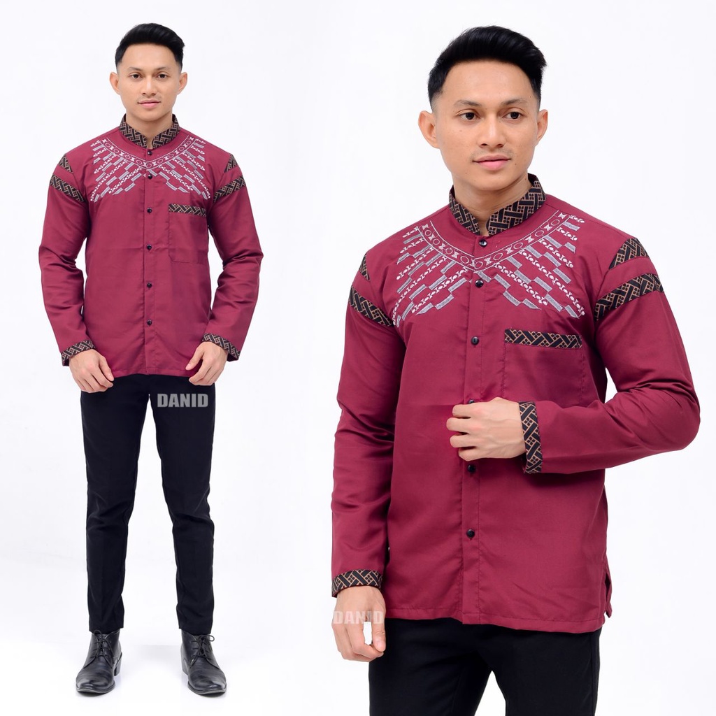 Terhitz kemeja panjang pria cowok gatlemen cowok biru navy dongker motif print formal kantor murah