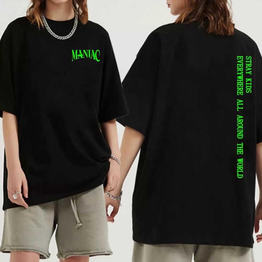 Kaos Stray Kids Maniac Kpop Wanita Lengan Pendek Oversize T shirt Stray Kids Maniac Unisex Kaos K-Pop Straykids Maniac Skz Skzoo Album Terbaru Baju Stray Kids Maniac Straykids Maxident Jumbo XXXL Tshirt Stray Kids Maniac 2ND World Tour KPop Idol Korea XXL