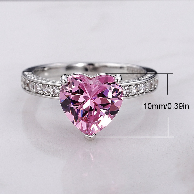 Cincin Perak925 Sterling Stylish 3karat Ukuran 6-10 Amazing Princess Heart Cut Pink Sapphire Dan Topaz Engagement Ring