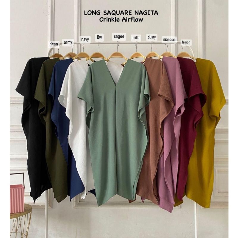 Long Square Top Atasan Nagita Bahan Crinckle Fit to XXL