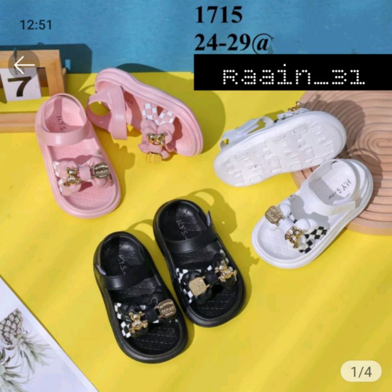 Sandal anak import terbaru sepatu sandal anak perempuan motif Pita beruang Selop anak wanita trendy