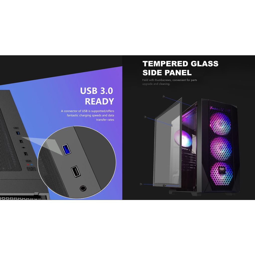 Venomrx Makarove + 4 Fan RGB Casing PC Gaming