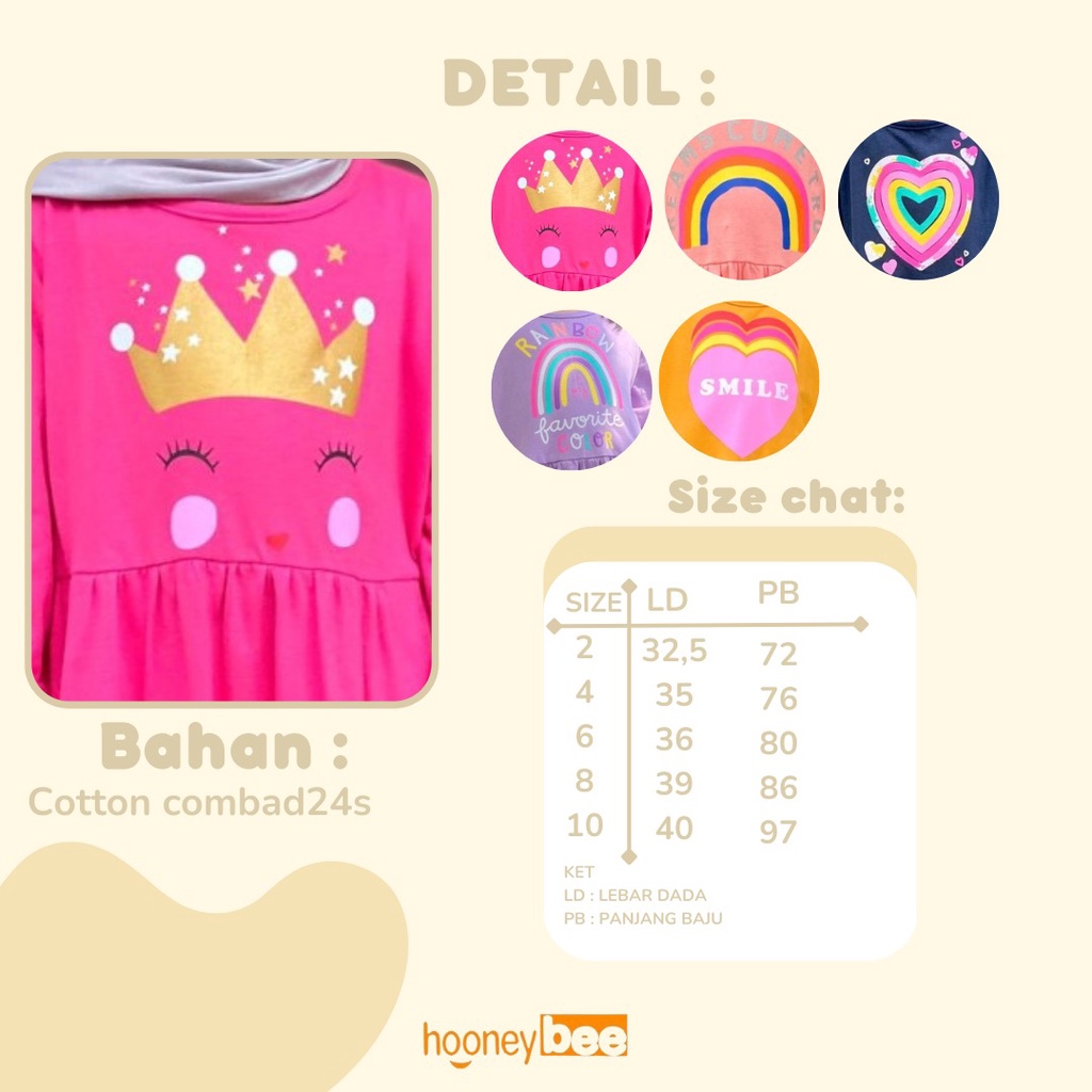Gamis Kaos Anak Ataya Hooneybee Mix Warna 2-10  Thn