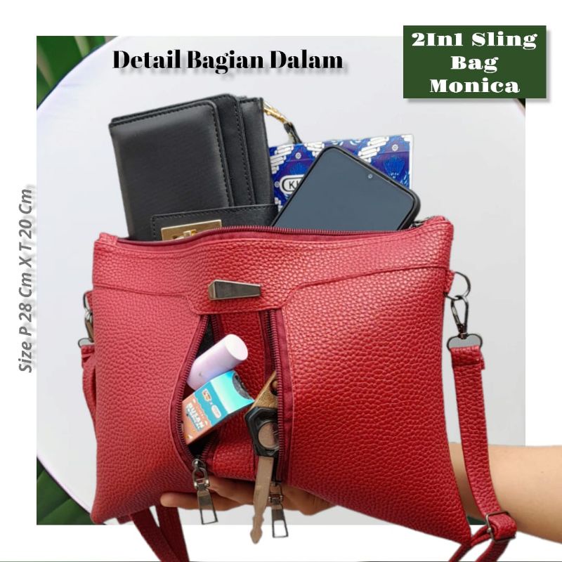 2in1 Sling bag Monica 3 ruang serbaguna