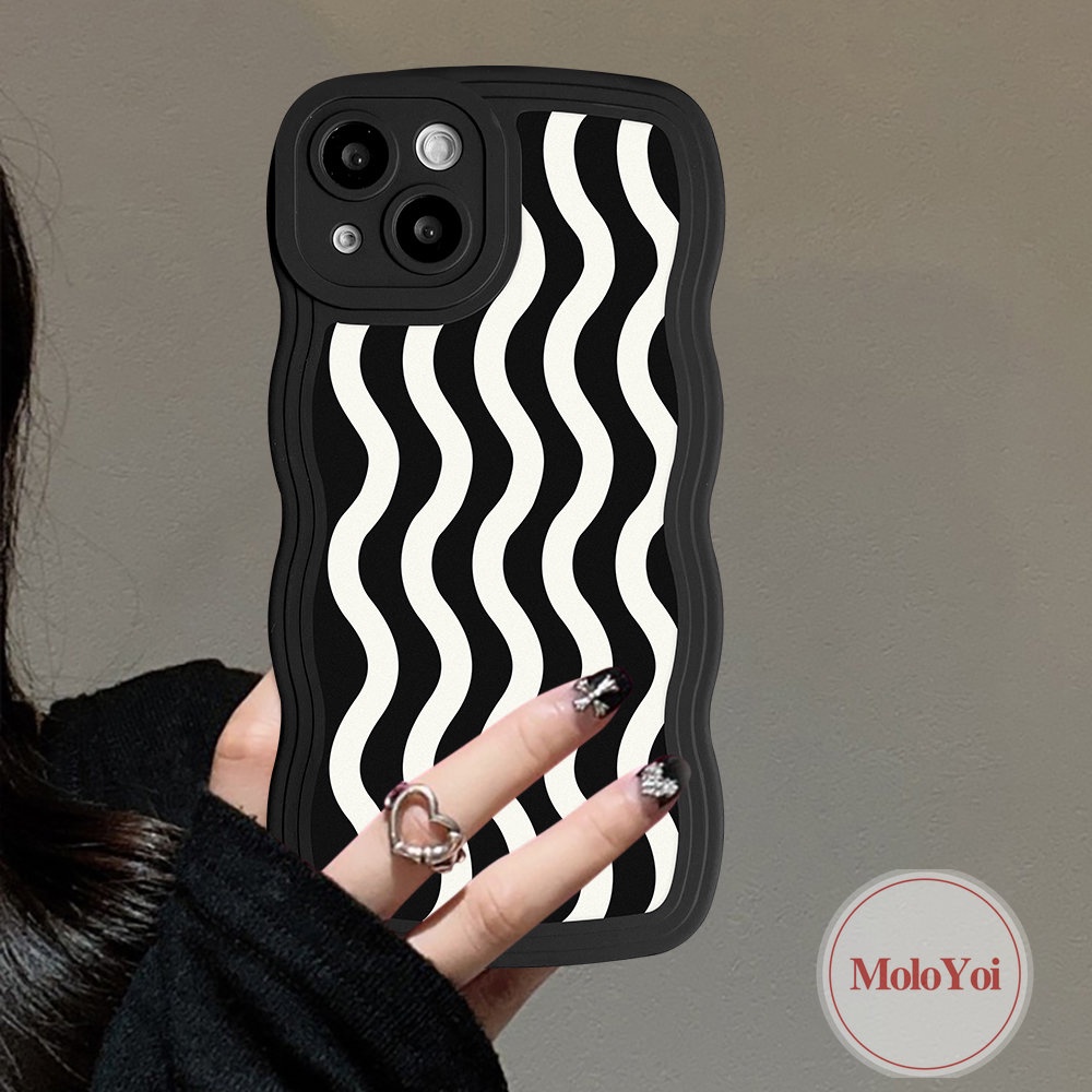 IPHONE Case Kompatibel Untuk Iphone11 12 13 14 Pro Max XR 6 6s 8 7 Plus X XS Max14 Plus SE 2020 Wavy Edge Art Motif Gelombang Air Shockproof Lembut TPU Phone Case Cover