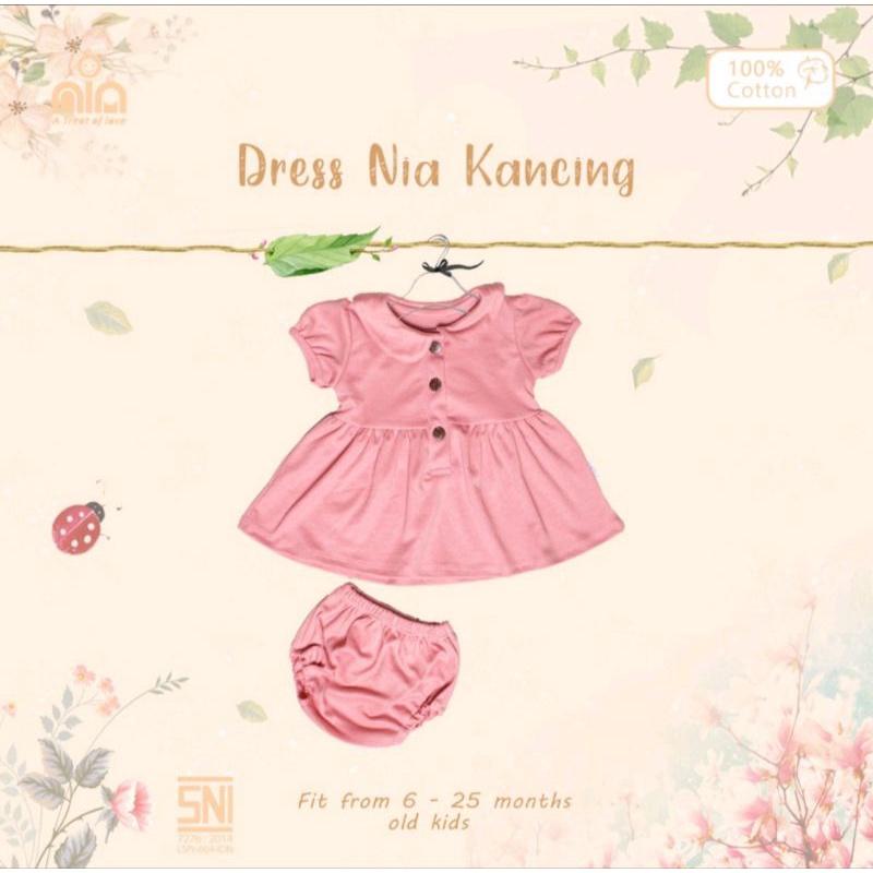 NIA Dress Bayi Kancing Premium Warna Polos SNI