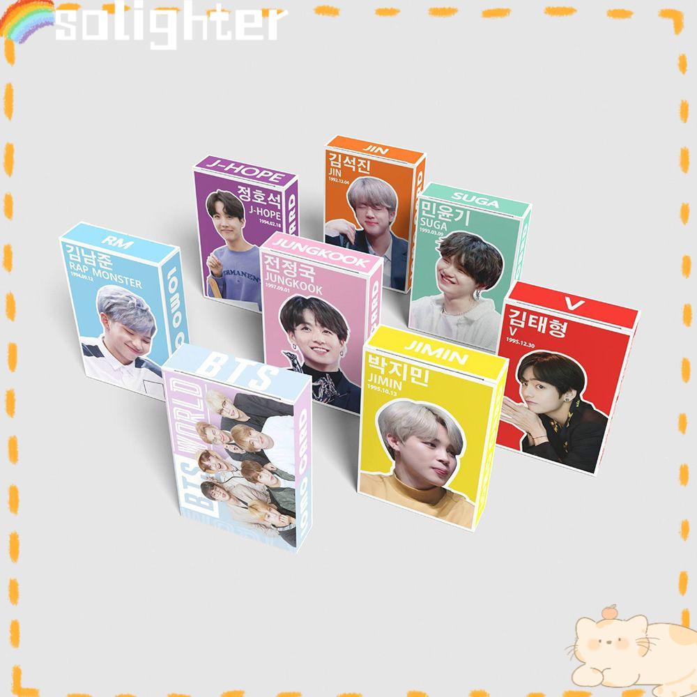 Solighter 54lembar Kartu BTS Lomo Kemas Box Jimin RM Suga Gambar Bahan Kertas Keras Photo Card