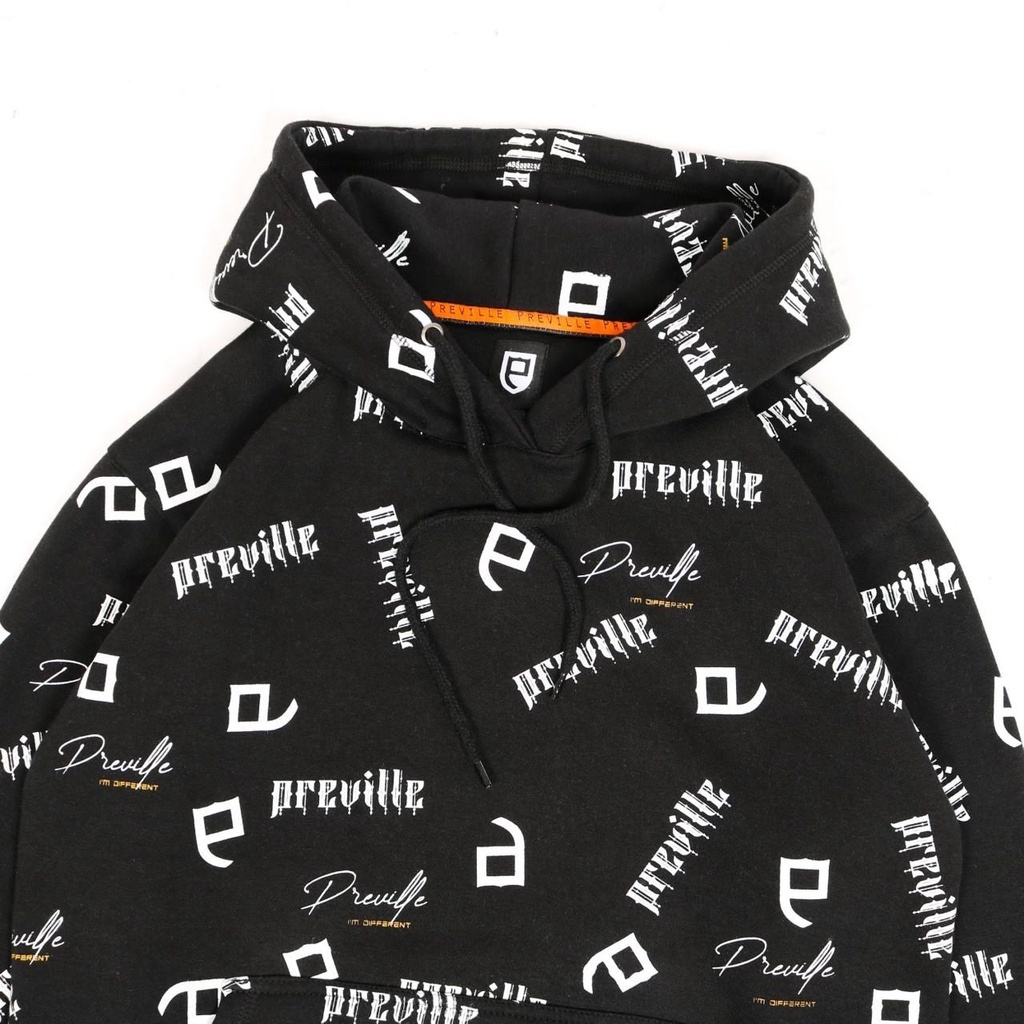 HOODIE PREVILLE ORIGINAL FULLPRINT HITAM FULL TAG LABEL