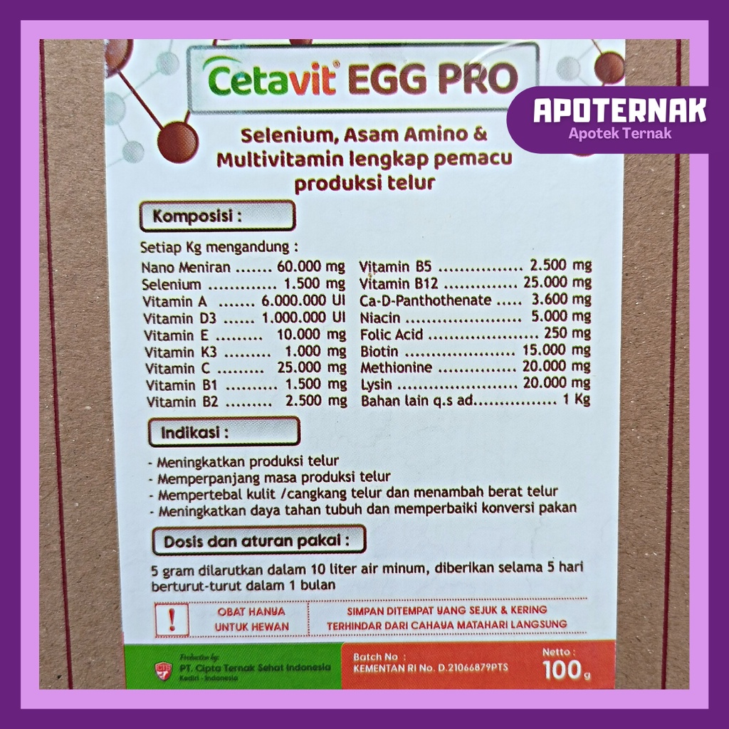 CETAVIT EGG PRO | Multivitamin Peningkat Produksi dan Kualitas Telur | 100 gram