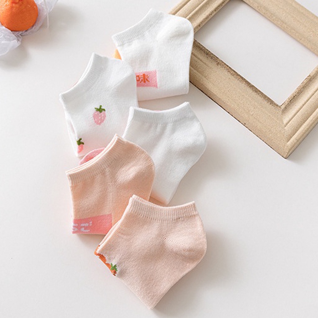 GTB Kaos Kaki Motif Strawberry Pink Ankle Sock Lembut Nyaman KK026