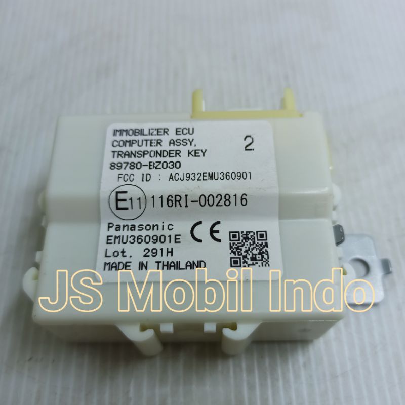 Ecu Komputer Computer Immobilizer Toyota Agya Calya Sigra Ayla 1.2cc  2016-2019 89780-BZ030 Asli