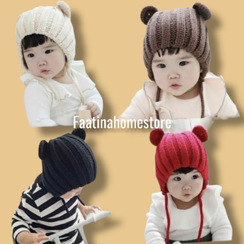 KUPLUK RAJUT BAYI | KUPLUK BERUANG | TOPI KUPLUK POMPOM ANAK