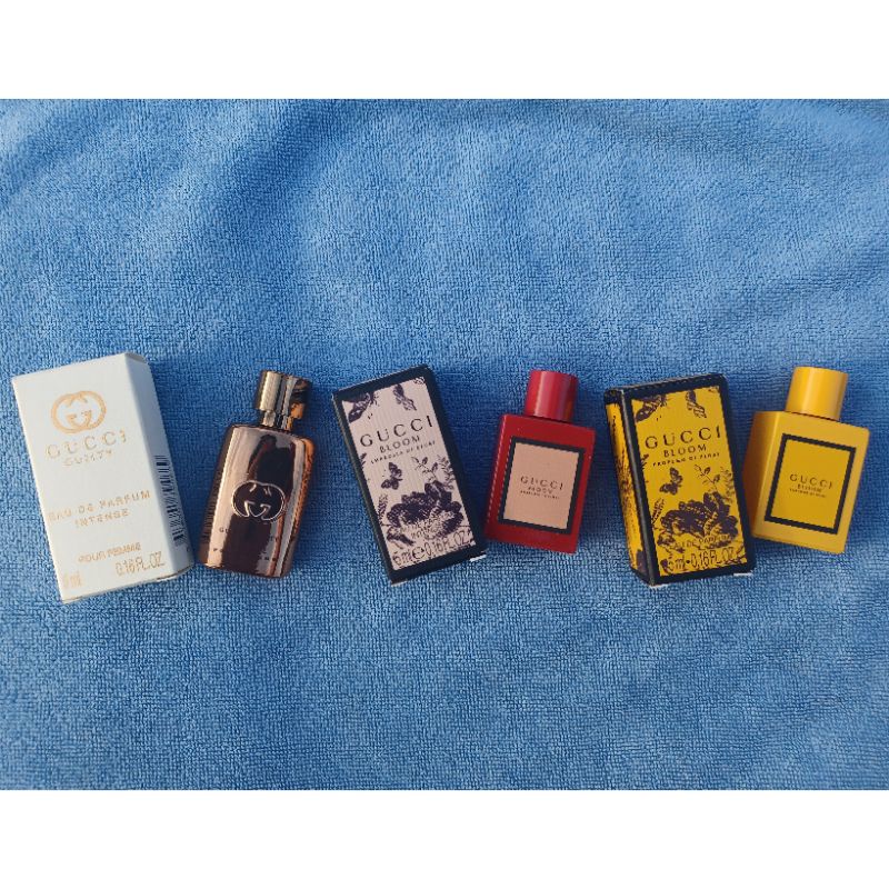 miniatur gucci guilty pour femme intense, bloom ambrosia difiori, bloom profumo di fiori 5ml