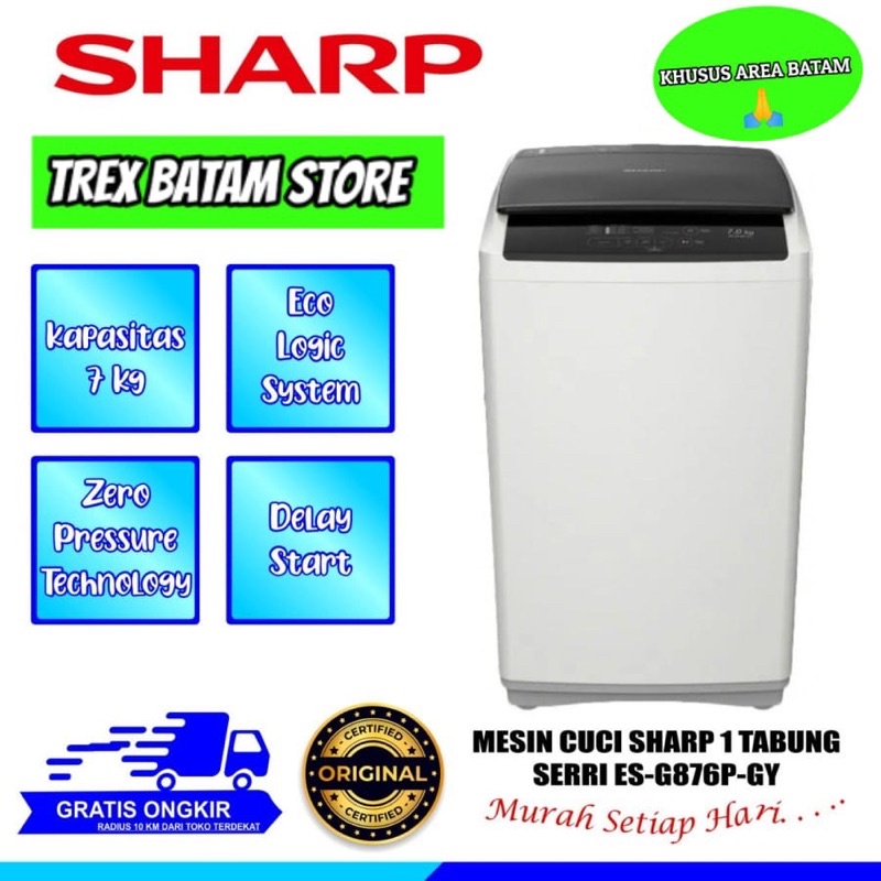 SHARP ES-G876P 7KG MESIN CUCI TOP LOADING (BATAM)