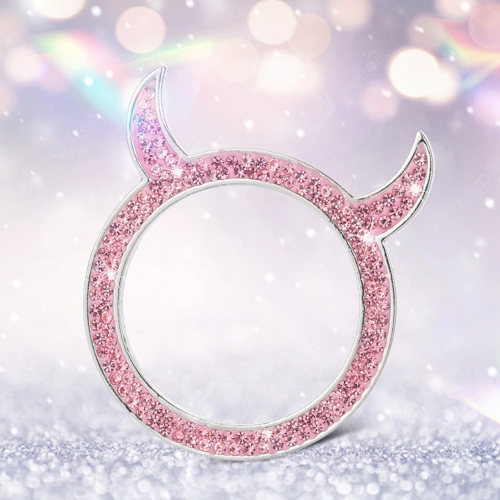 Steering Wheel Trim Lingkaran Stiker Interior Mobil Car Rhinestone Ring Emblem Stiker Tombol Auto Start Tombol Satu Tombol Start Button Cover Sticky Little Devil Bling Hias Ring