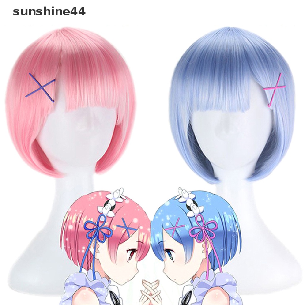 Sunshine Life in a Different World Ram Rem Cosplay Wig Alat Peraga Hiasan Kepala Cosplay Anime.