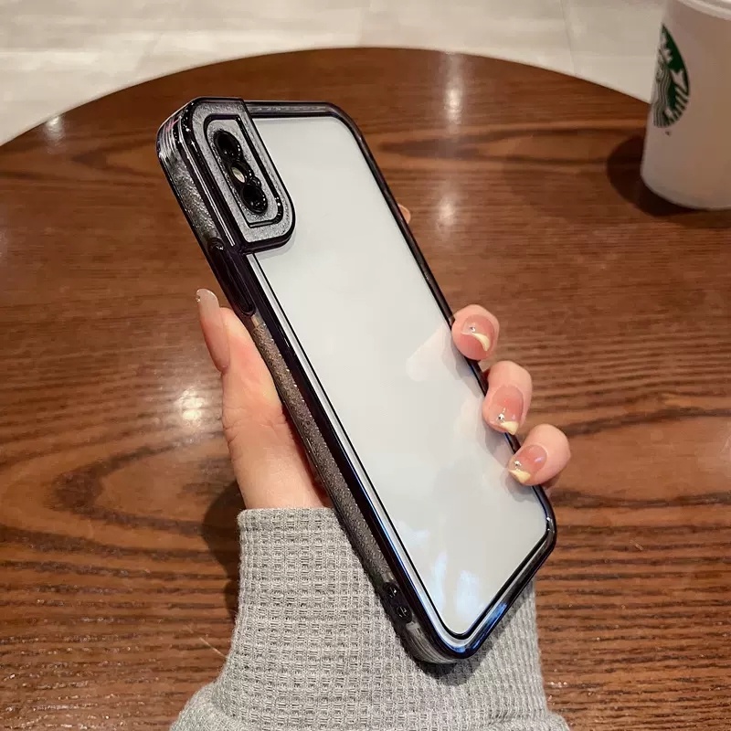 IPHONE Casing Ponsel Bening Plating Bor Flash Sederhana Anti Jatuh Kompatibel Dengan Iphone7 8 SE 7plus8 Plus X Xs XR Xsmax 11 Pro max Silikon Lembut Casing Penuh