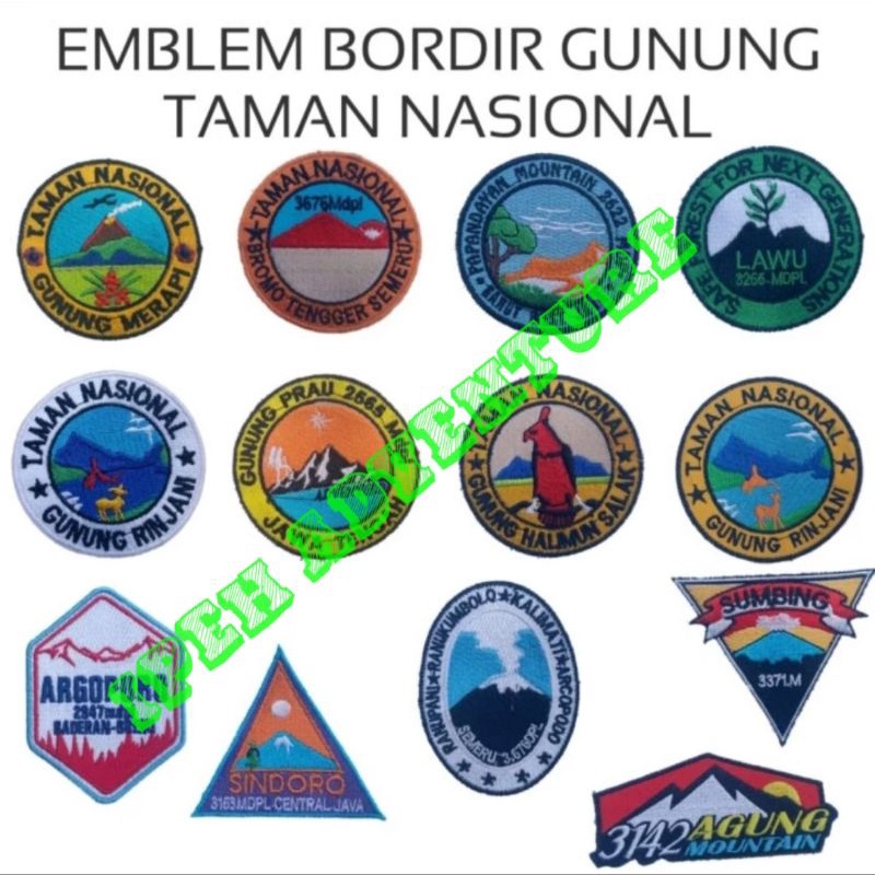 emblem bordir gunung taman nasional