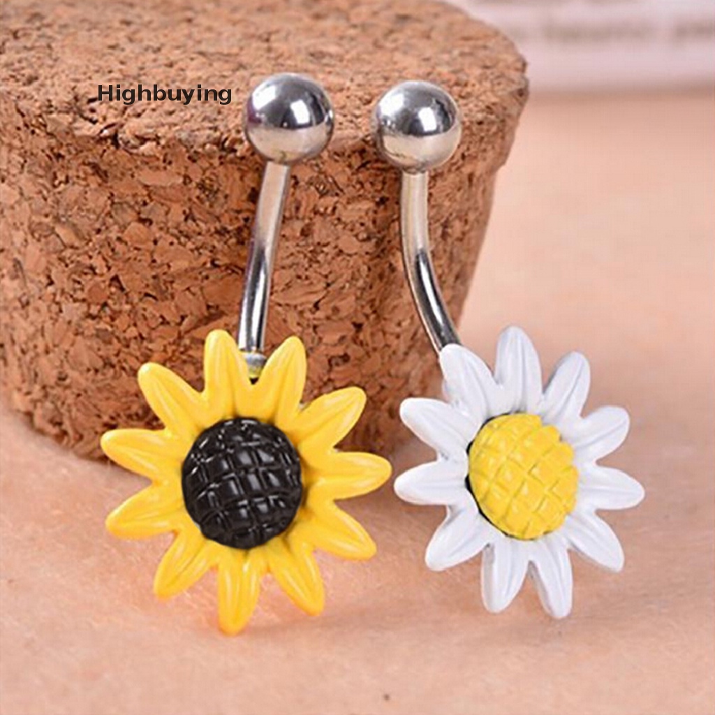 Hbid Fashion Bunga Daisy Menjuntai Belly Button Rings Body Navel Bar Glory