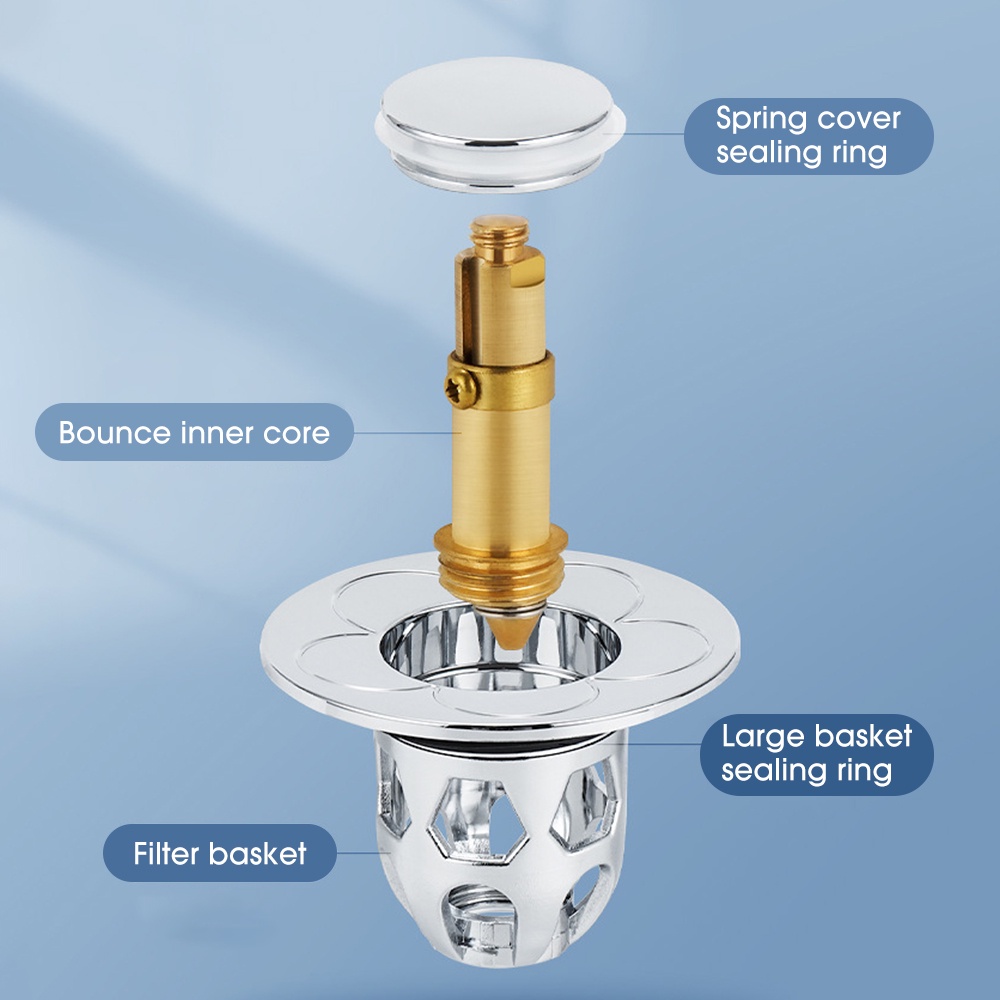 Saringan Got Baskom Pop-Up Bounce Core Stainless Kamar Mandi/Universal Hair Catcher Shower Sink Strainer Bath Stopper