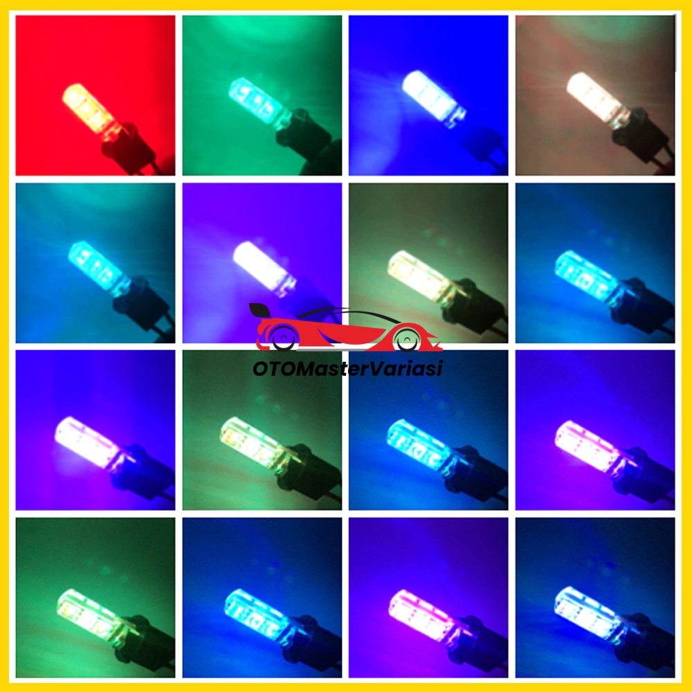 Lampu LED T10 RGB 16 Warna PLUS REMOTE Sepasang LED Senja Rem Sen Mobil Motor T10 Remot Bisa Ganti Warna