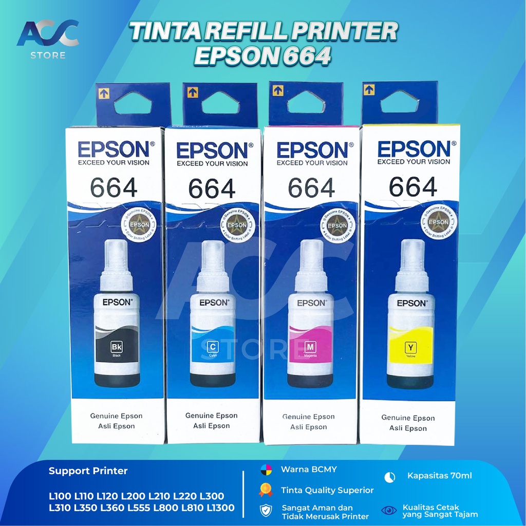 Tinta Epson 664 Compatible Isi Ulang Printer L100 L110 L120 L200 L210 L220 L300 L310 L360 L455 L650 L1300 P