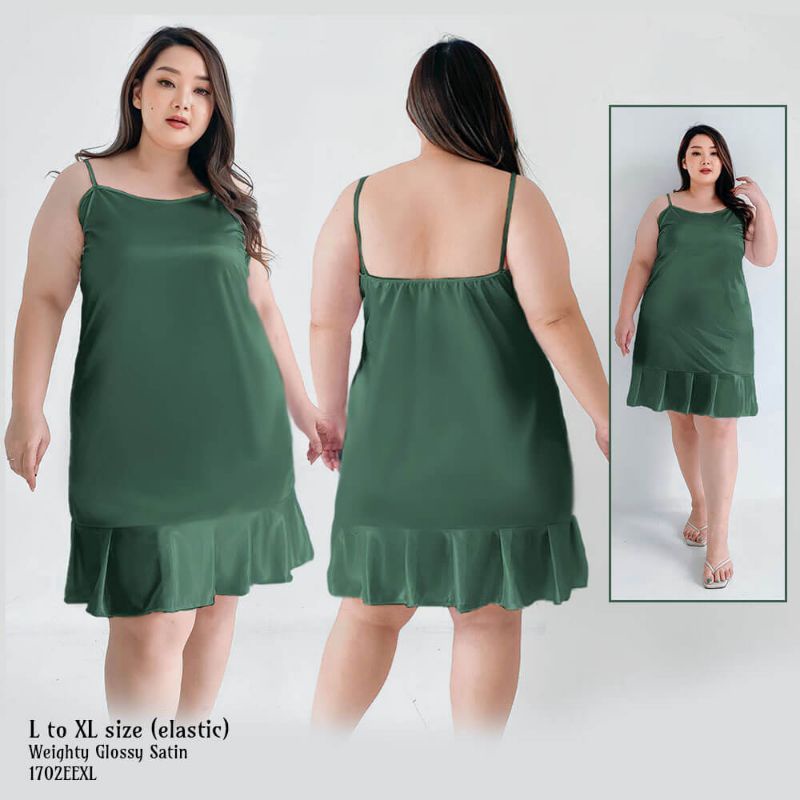 Daster wanita sexy baju tidur satin bigsize big size jumbo renda rumbai army 1702HDR_XL