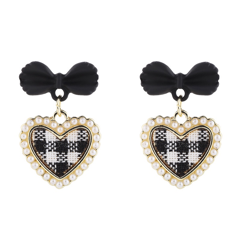 Anting Y2K Mutiara Mesh Elegan Untuk Wanita Hati Hitam Ikatan Simpul Stud Earring Aksesoris Perhiasan