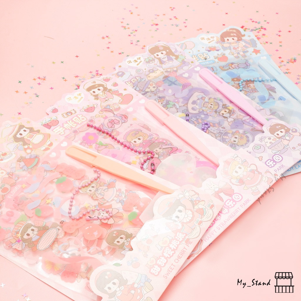 

Sticker Paket DIY SZ - 71 Stiker, pinset, gantungan Paket 3 in 1 Sticker lembar tahan air Hiasan transparant jurnaling scrapbook Tempel journal Tempelan set buku alat tulis sekolah pastel lucu Hadiah reward souvenir anak waterproof transparan ganci