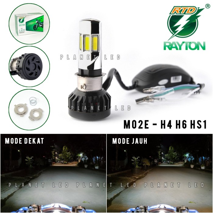 Rtd Rayton - Lampu Depan Led Warmwhite 6 Sisi M02E + Kipas - H4 H6 Hs1