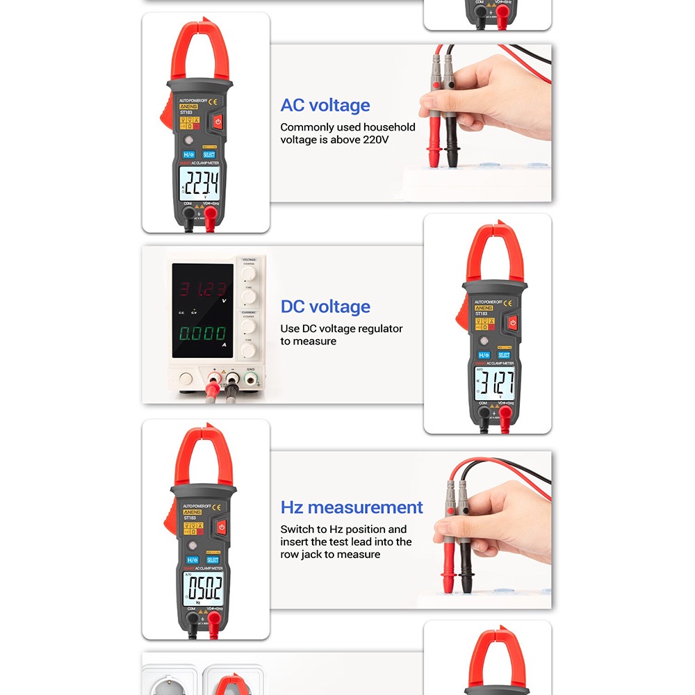 ANENG Digital Multimeter Voltage Tester Clamp - ST183 - Black