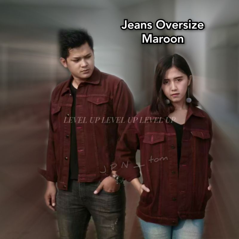 JAKET JEANS PRIA MAROON M L XL DENIM WANITA OVERSIZE BAHAN TEBAL LENTUR JINS WARNA MERAH COWOK CEWEK BISA COUPLE POLOS KOREAN TIDAK MELAR BOY ARIL OVERSAIZ