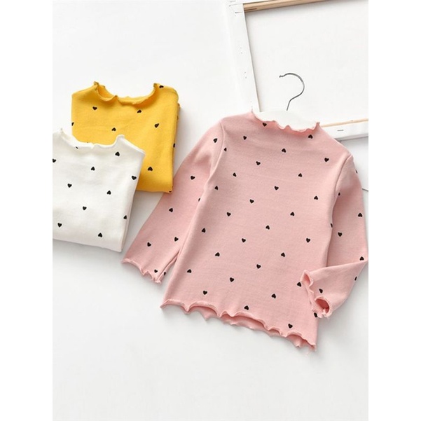 Atasan Anak Long Sleeve T-Shirt Heart Ruffle Tee  6-12 Bulan / Baju Anak Rajut Ruffle Tee Import Premium