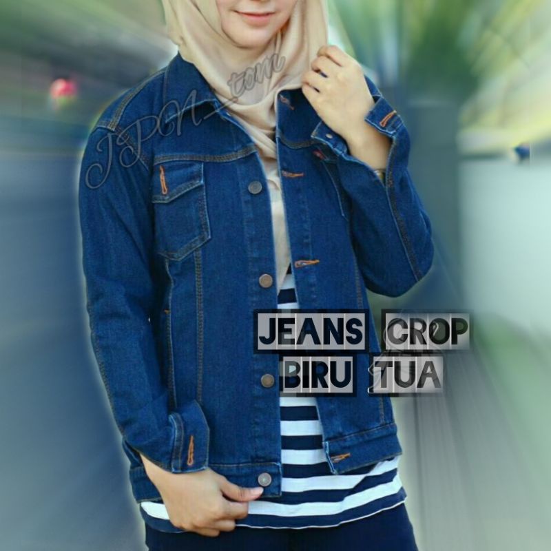 Jaket Jeans Hitam Wanita M L XL Denim Cewek Slimfit Jins Cewek Korean Crop Black Bodyfit Bahan Jins Tebal Cropt