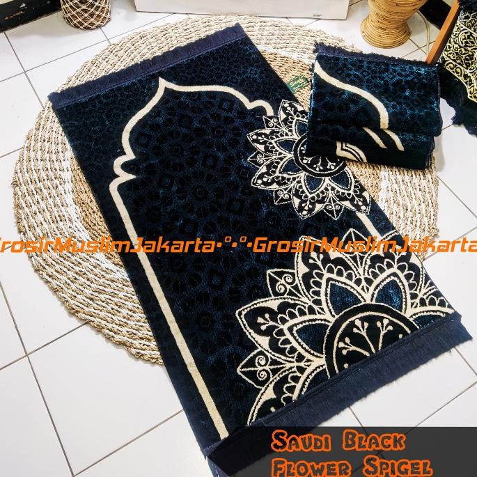 Sajadah Turki Hitam Motif Bunga/Sajadah Bulu Premium Tebal Murah [BGO.19Ja23l]