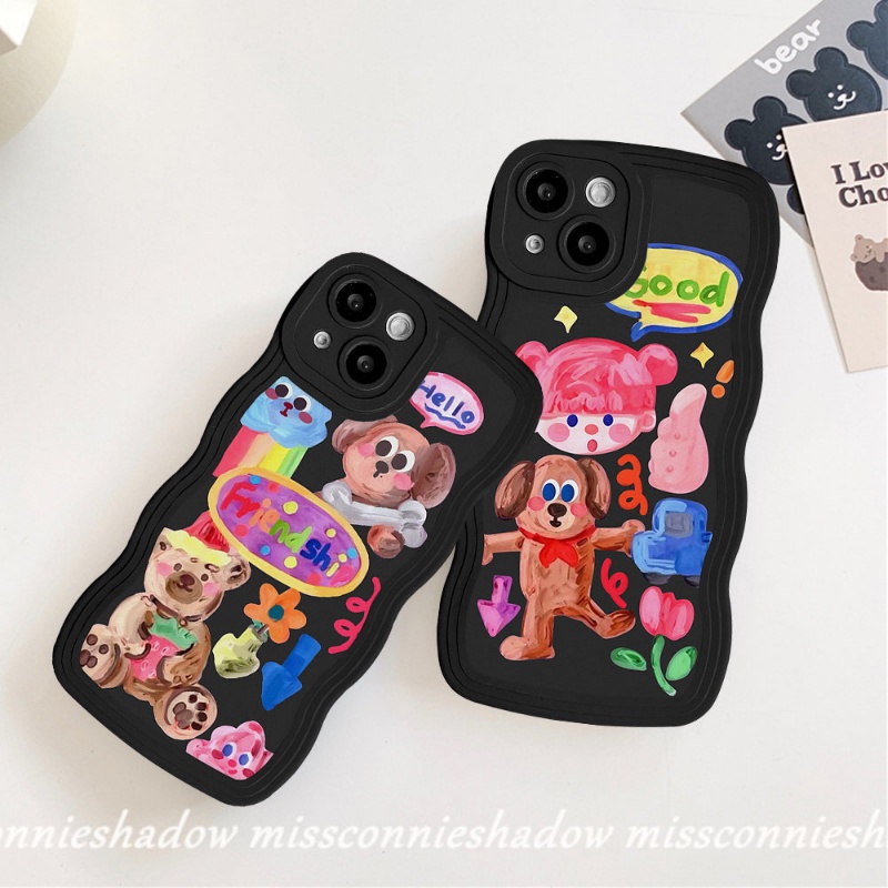 Kartun Graffiti Anjing Lucu Gadis Lucu Stiker Wavy Edge Soft Case Kompatibel Untuk Samsung A04s A04 A03s A13 A12 A50 A32 A53 A30s A50s A22 A23 A04E A21s A52 A52s A11 A02s A31 A20 A51