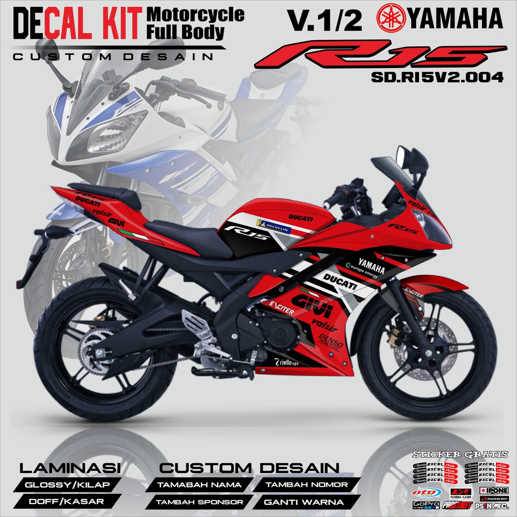 Decal R15 V1 V2 - Dekal Stiker Striping Fullbody Fullblock List YAMAHA R15 V1 V2 Custom Desain DUCAT