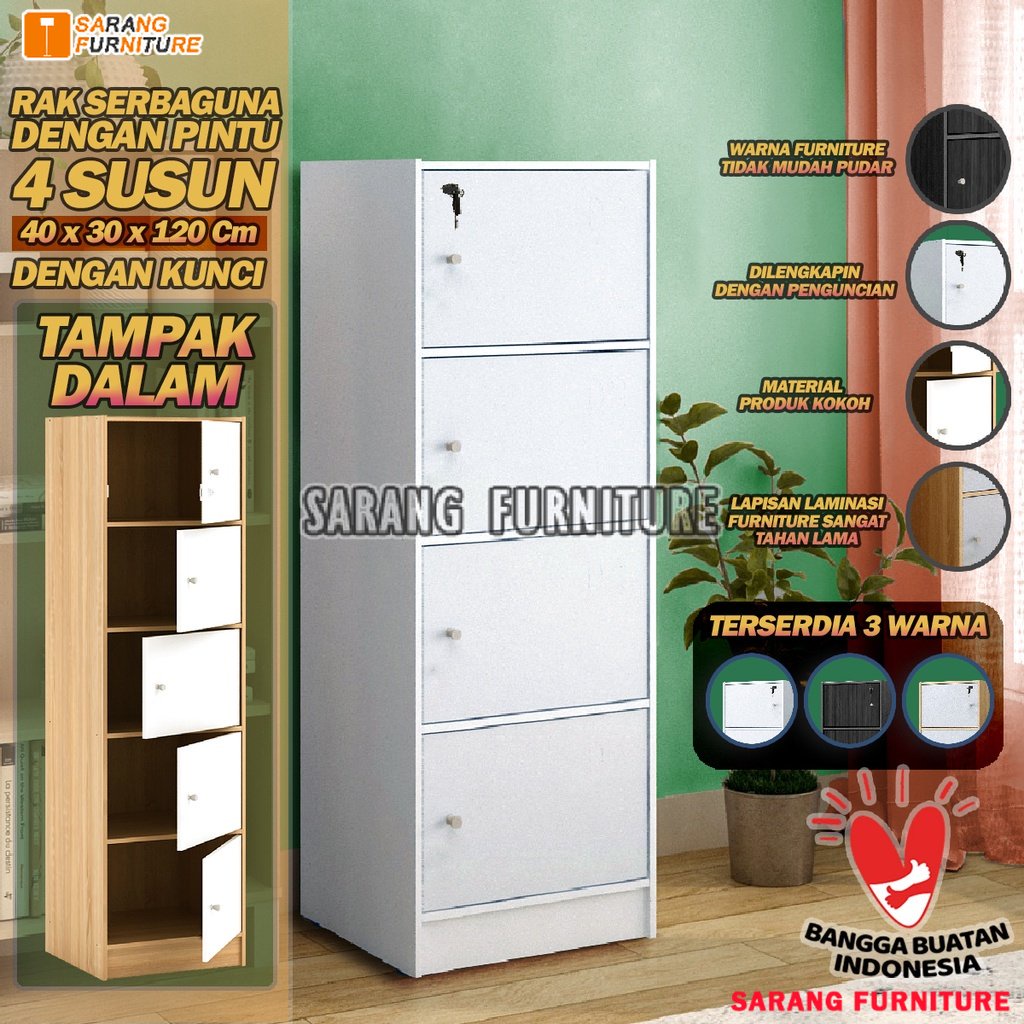 LEMARI RAK BUKU SERBAGUNA SUSUN 3 SUSUN 4 SUSUN 5 SUSUN KAYU DENGAN KUNCI TERBARU MURAH RSG PINTU