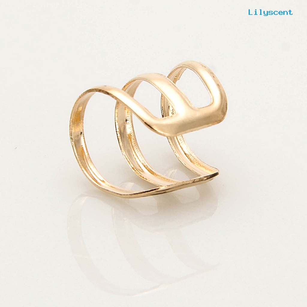 [LS] 1pc Manset Klip Telinga Simple Dual Use Women Adjustable 3-Ring Cincin Jari Hollow Untuk Travel Belanja