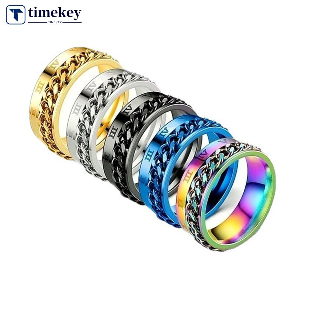 Timekey Berputar Stainless Titanium Steel Cincin Kecemasan Fidget Rings Rotatable Chain Link Spinner Jari Cincin Wanita Pria Punk Rock Hadiah F5I2