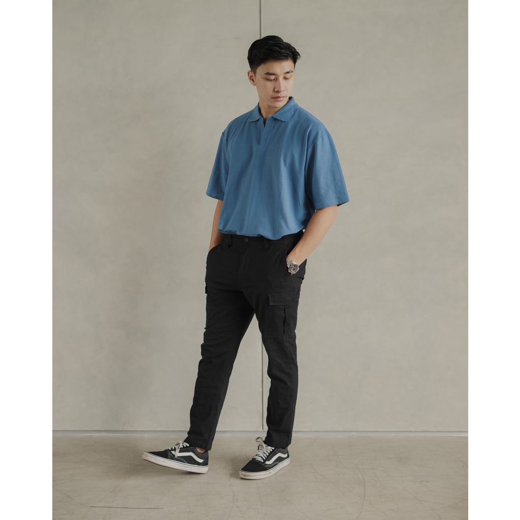 Nara Oversize Polo in Steel Blue - Kaos Polo Oversize Pria Steel Blue - ByBlank